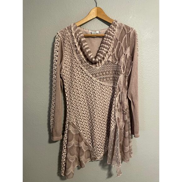 Feratelli Sweater Womens Small Crochet Knit Asymmetrical Boho Pullover Fairy Y2K - Picture 1 of 7